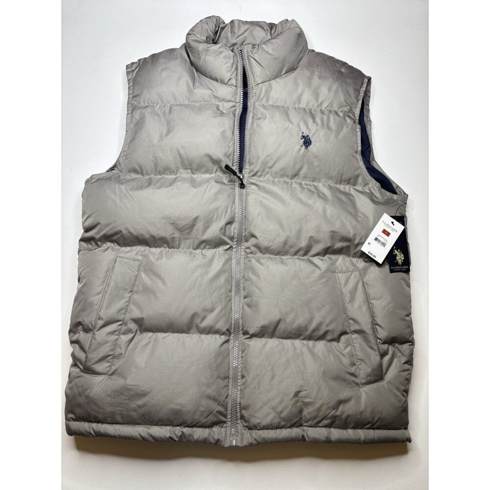 NWT U.S. Polo Assn. Gray Sleeveless Puffer Jacket Vest Size Medium